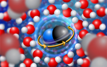 Each rotating cyanide molecule throws back the surrounding water molecules.