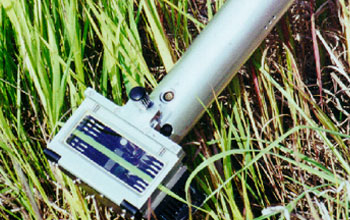 Photo of the portable carbon dioxide gas exchange system which measures grass leaf photosynthesis.