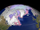 Satellite image showing snow cover over North America and Europe in March, 2003.
