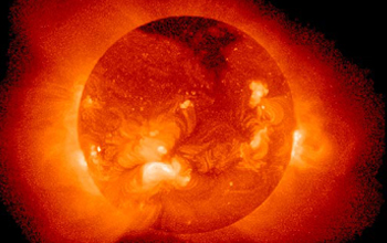 Image showing jets of plasma from just above the Sun's surface.