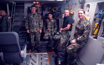 Crew members onboard C-17 to antarctica.