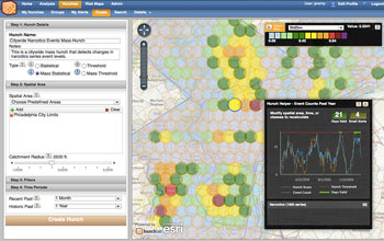 Screen capture showing the geographic and temporal distribution of crime incidents.