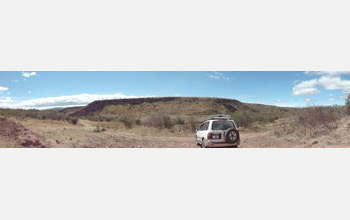 Photo of one of the research team's field vehicles on site in the Rukwa Rift Basin.