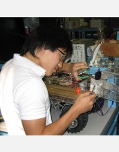 Student working on robot