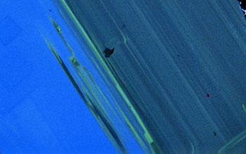 a blue core surrounding banded diamond growth in an eclogitic diamond from Botswana.