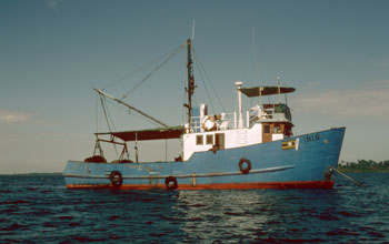 Photo of the Ugandan trawler that was used to extract cores from the bottom of Lake Victoria.