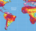 Map of Earth showing drought in the year 2069.