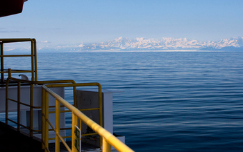 The coast of Alaska and the Bering Glacier viewed from the ocean drillship JOIDES Resolution.