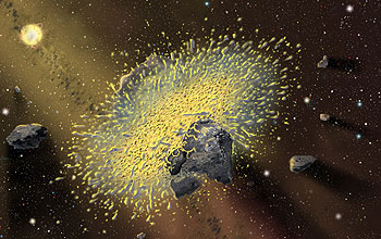 Rocky objects collide and make dust.