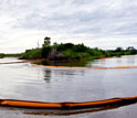 Photo of a marsh with its boomed entrance at Belle Fontaine Point, Miss.