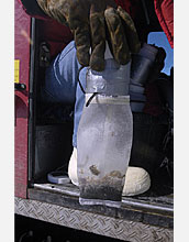 Photo shows a net bag with foram samples.