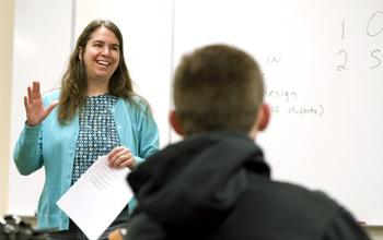 Marie desJardins and student in class