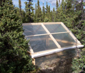 Photo of a greenhouse warming experiment in Alaska's boreal forest.