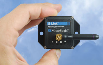 Close up of hand holding G-LINK Wireless Accelerometer