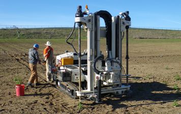 an infiltration testbed with instruments to assess groundwater recharge and recovery.