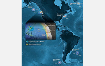 The locations of the new Ocean Observatories Initiative are shown in this graphic.