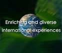 Illustration showing the earth and the text enriching and diverse international experiences