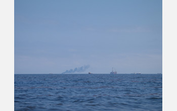 View of the Deepwater Horizon site and ships on the surface.