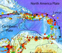 The
seismotectonic context of Earth's Caribbean tectonic plate is shown in this map.