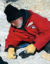 William Hammer works on a find near the Beardmore Glacier.