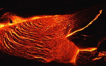 Ropy pahoehoe lava (lava with a smooth, billowy or ropy surface) on Kilauea