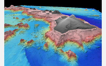 Image showing the topography of the Hawaiian Islands in 3-D.
