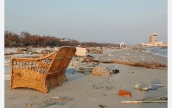 Debris is scattered on the beach in Biloxi, Miss., after Hurricane Katrina.
