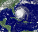 A satellite image of an Atlantic hurricane.