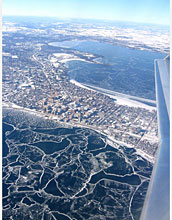 Aerial photo of ice cover on northern lakes