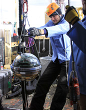 Photo of Matthias Danninger deploying a Digital Optical Module.