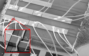 Microscopic image of a photonic integrated circuit