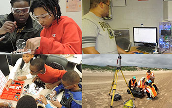 Montage of 4 images showing people involved in science