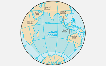 A world map showing the Indian Ocean.