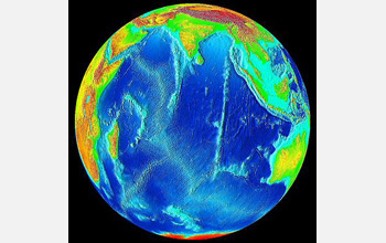 Image of earth showing sea levels which are rising unevenly,
threatening coastal areas and islands.