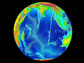 Image of earth showing sea levels which are rising unevenly, threatening coastal areas and islands.