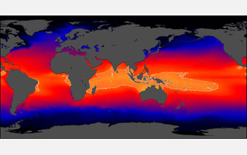 Map of earth showing the Indo-Pacific warm pool.