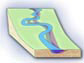 A schematic showing how a meandering river works.
