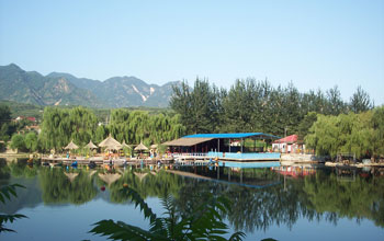 Photo of a resort north of Beijing, China, and surrounding hills which were source of shale samples.