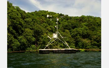Photo of a weather station that monitors conditions at Jellyfish Lake.