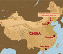 Map showing the fossil site where Juramaia was discovered, northeast of Beijing, China.