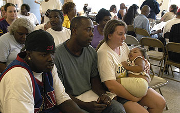 Louisiana residents displaced by Hurricane Katrina seek shelter and aid in Pensacola, Fla.