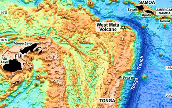 Map showing the Lau Basin in the Western Pacific Ocean