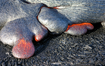Pahoehoe (lava with a smooth, billowy or ropy surface) lava toes on Kilauea