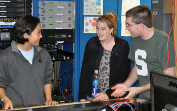 Masako Tominaga  gives her first watchstanding tutorial to two research team members.