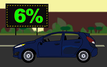 Illustration of car with a sign that says 6 percent