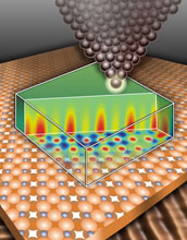 Artistic rendering of the metal tip of the special microscope used to map surfaces.