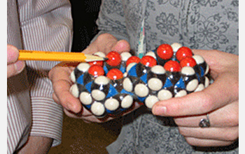 Photo of a 3-D model of a molecular container created by Lyle Isaacs.