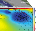 Illustration showing recently discovered magma layer releative to the coast of Nicaragua