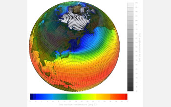 Global map showing simulation of one month of 20th century climate.