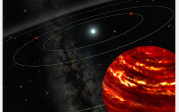 Artist's conception of the multiple planet system, initially discovered with Gemini North optics.